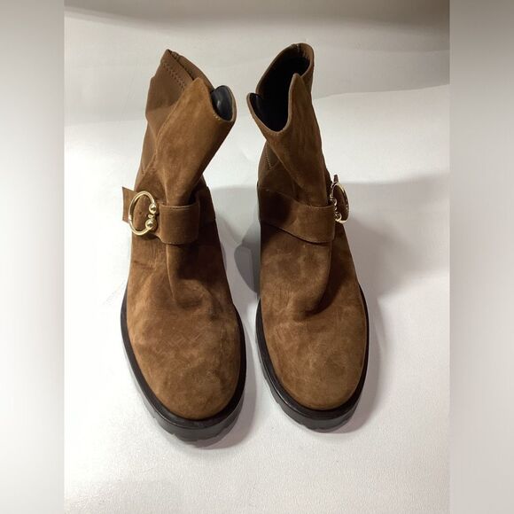 Stuart Weitzman Luxering Suede And Neoprene Ankle Boots In Brown Size 8.5 - Picture 3 of 13